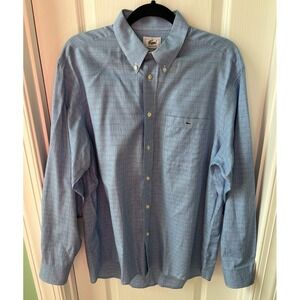 Lacoste Button Up Shirt Mens 42 Blue Plaid Windowpane Long Sleeve Button Down